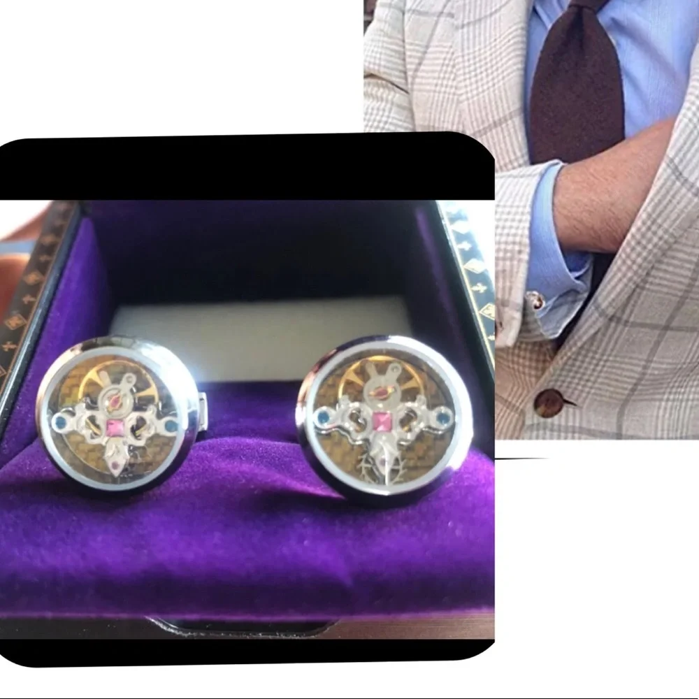 Dich Creat Cufflinks Stainless Steel Rhodium Emboss Tourbillon Men Cufflinks